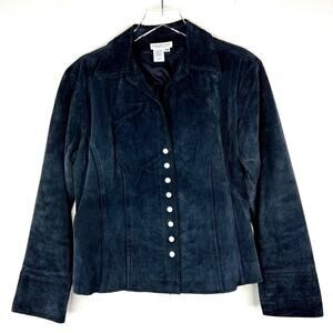 Coldwater Creek 100% Suede Leather Jacket Black Snap Button Women's P Medium